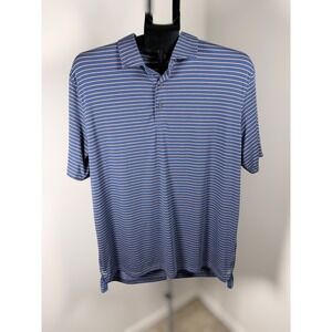 Tasc Performance Mens Large Polo Shirt Blue Orange Striped Micro Modal Stretch